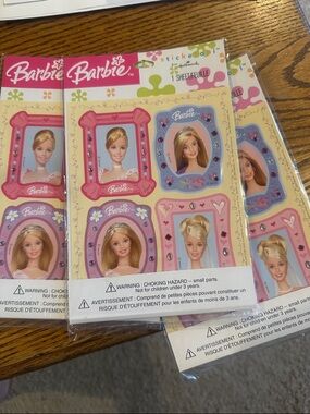 2004 Barbie Sticker Sheet Trio with Pink, Blue, Cream Frames